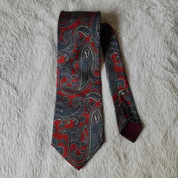 Vintage Red & Blue Paisley Print Tie - Picture 3 of 7